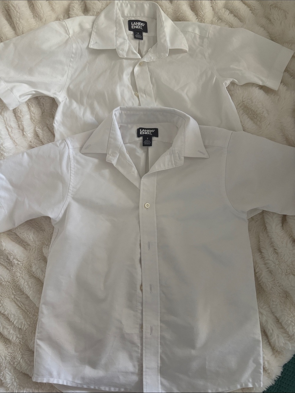 Lands' End White Short-Sleeve Button-Front Shirts - Pair